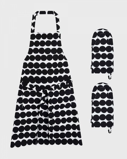 Marimekko tableware Oiva apron/oven mitt set black - De Blaker exclusief