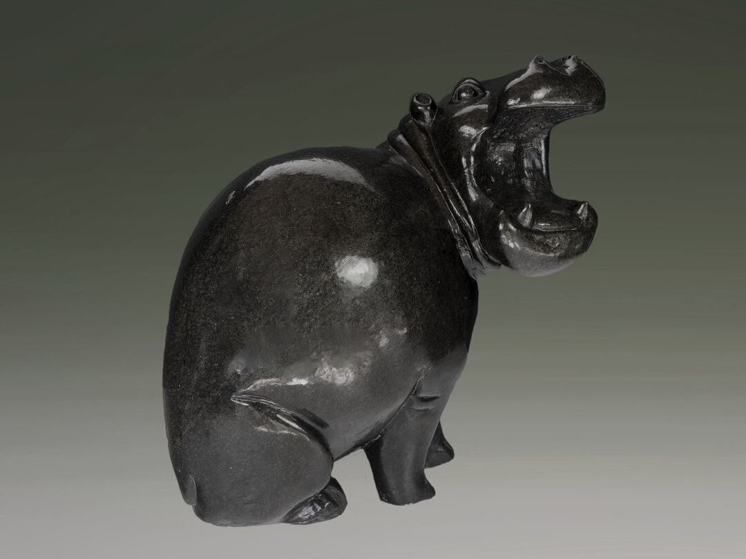 graan rietje Besluit Stenen tuinbeeld uniek nijlpaard staand, Lazy Hippo, stenen dier zwart - De  Blaker exclusief